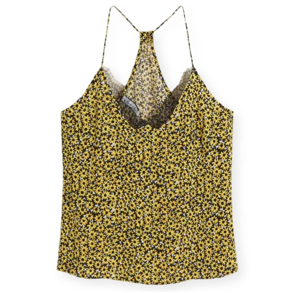 NWT Mango Lace Floral Print Halter Top Viscose Size Small